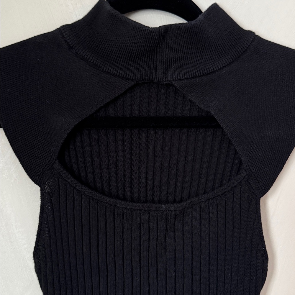 Varley Black Petal Sleeveless Ribbed Knit Top